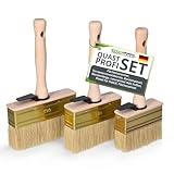 ToolSpace 3X Quast Set 90/110/130 mm Flächenstreicher Deckenbürste Kleisterbürste Fassadenpinsel Holzgriff Lasur- 3er-Set Tapetenpinsel Tapetenkleister Tapezierbürste zum Grundieren Tiefengrund