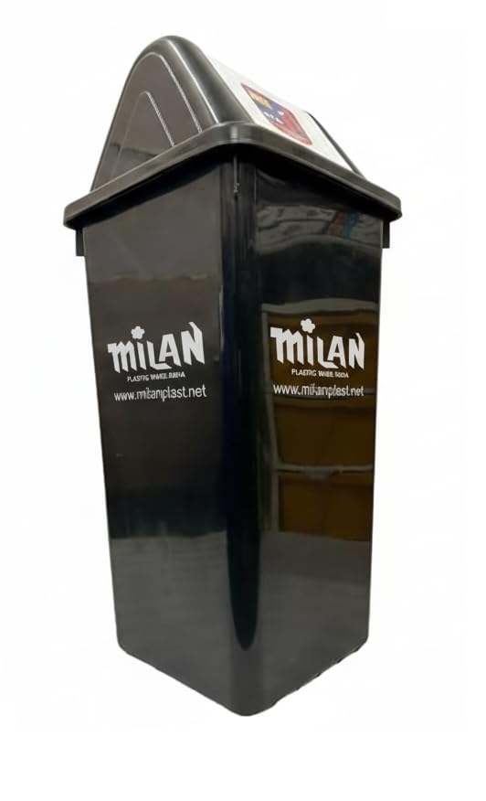 Image of Milan Plastic Square Swing Lid Garbage Dustbin 60 Litre Black