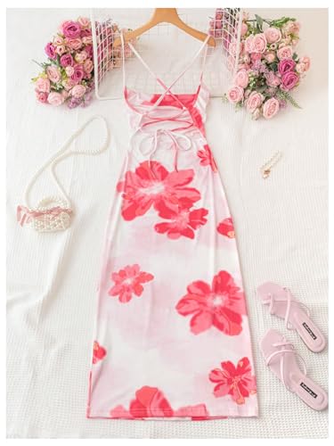 Image of GORGLITTER Women's Floral Open Back Bodycon Maxi Dresses Bow Tie Wedding Guest Birthday Going Out Party Long Dress