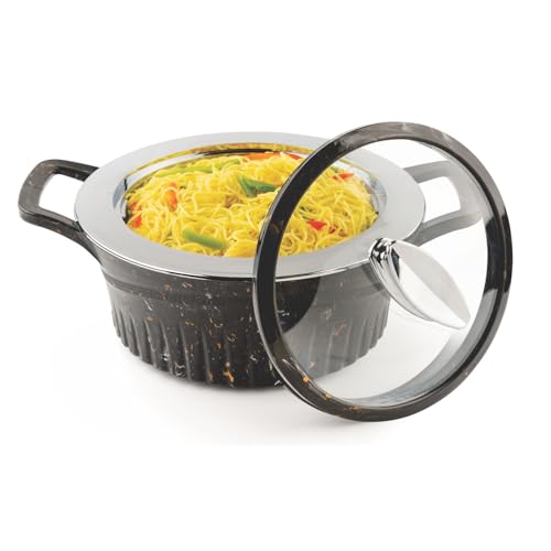 Image of SignoraWare Master Lock BPA Free Plastic Casserole | Inner Stainless Steel With Borosilicate Glass Lid | Perfect for Home, Kitchen & Gifting | Ideal for Storing & Serving Hot Meals (2 Ltr | Black)