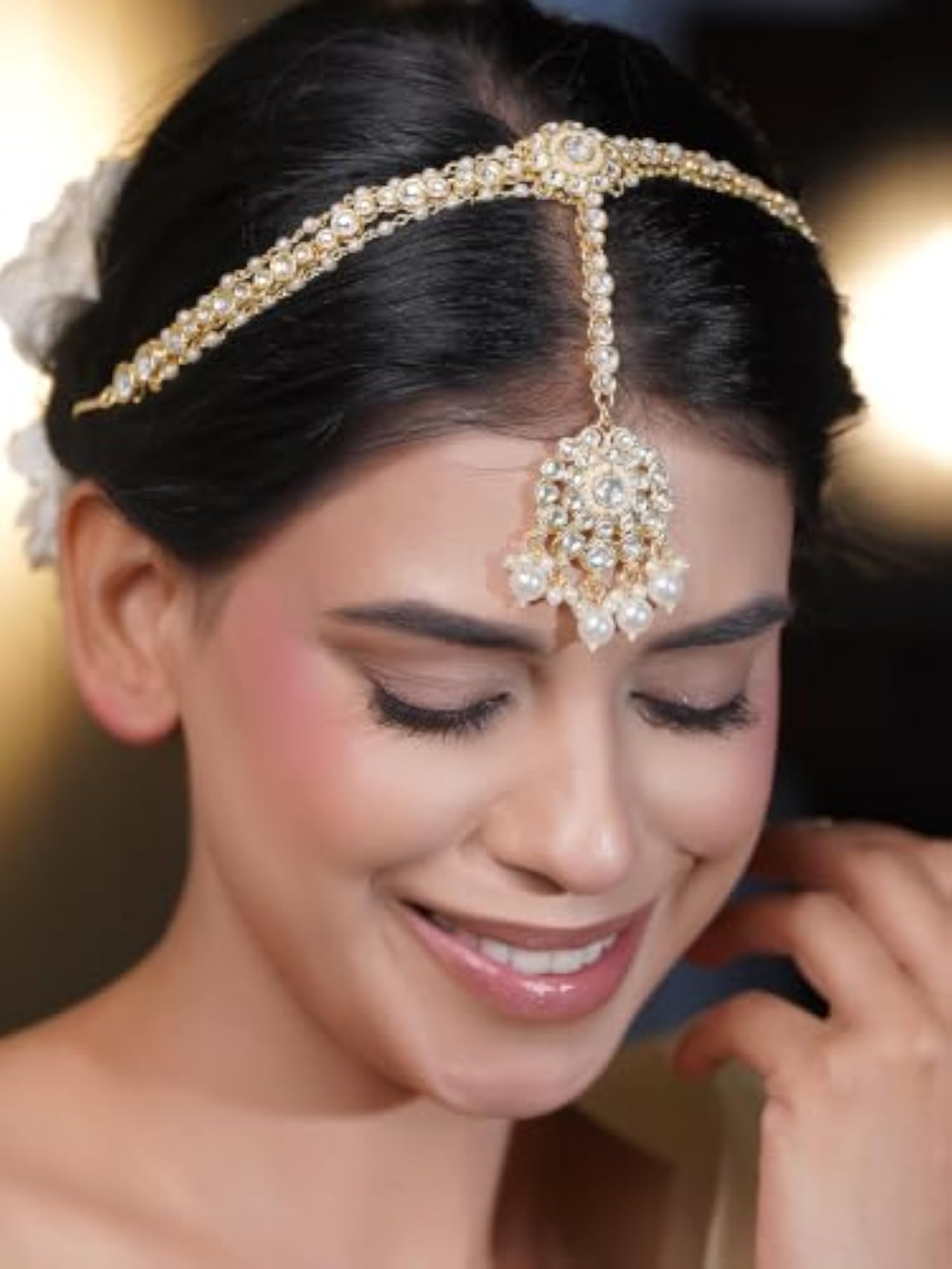 Women's Gold Plated Kundan Pearl Bridal Jewellery Set