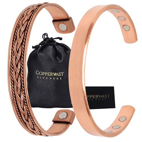 Copper Bracelets- for Men and Women| Set of 2 with Gift Box | Gift for Women & Men | gifts for mom Handmade 100% Copper (Plain and Inlay)