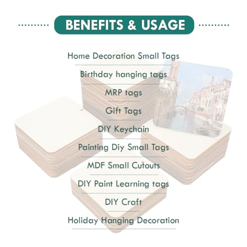 Image of MDF Cutouts | Wooden Cutout for Craft | Pine Wood | Unfinished Tags for Key Chain, Slices Crafts, Xmas, Decorations, Painting | Resin Art Work | MDF Board Cutouts, Square- [50pcs- 5x5 cm]
