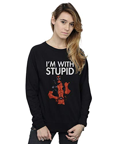 Marvel Women's Deadpool I'm With Stupid Sweatshirt Black X-Large