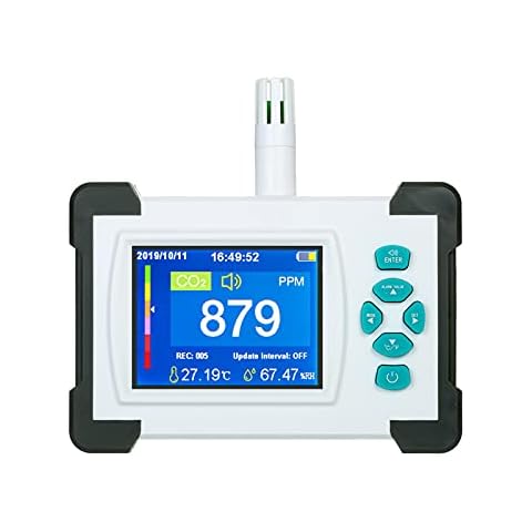 Carbon Dioxide Detector with Rechargeable Battery CO2 Meter Tester Wall-mounted for Carbon Dioxide Air Quality Detector CO2 Meter Monitor with Storage Case with Plastic Support Stand Cover