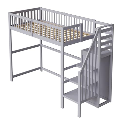 Cama alta infantil de 90x200 de madera con armario para cuarto pequeño 7
