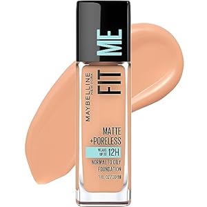 Maybelline Fit Me Matte + Poreless Liquid Oil-Free Foundation Makeup, Light Honey, 1 Count (Packaging May Vary)