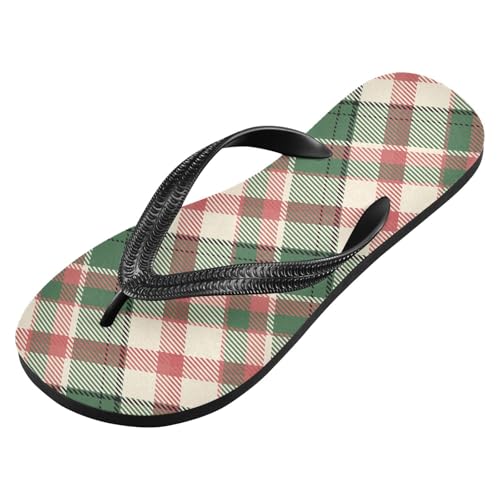 Sinestour Green Beige Plaid Flip Flops for Beach Thong Sandals Anti-slip Lightweight Beach Slippers for House Indoor Outdoor2