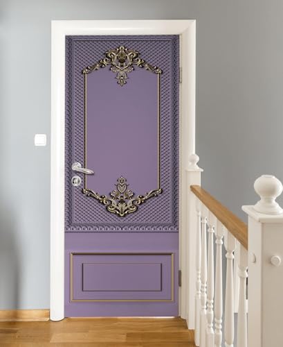 Pegatinas para Puertas de Puerta Morada Door Stickers 3D Adhesivo Vinilo Pegatina Puerta Estilo Europeo Murales Póster Decorativas de Pared Mural Papel Pintado 90x210 cm a.4330