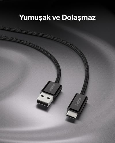 Belkin 2'li Örgülü USB-A - USB-C Kablo, 1,5 m, 15 W, Yumuşak, Esnek ve Hızlı Şarj Kablosu, iPhone 17 ve 16 Serisi, Galaxy S25, Pixel 10, iPad Pro ve Daha Fazlasıyla Uyumlu, Siyah - Görsel 5