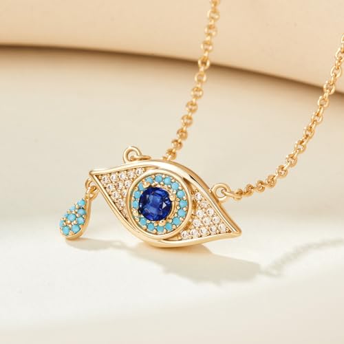 Cicy Bell Evil Eye Necklace for Women 18k Gold Plated Pendant Necklace Cubic Zirconia Turquoise Dainty Trend Jewelry Gift, 16.1" + 1.9" Extender2