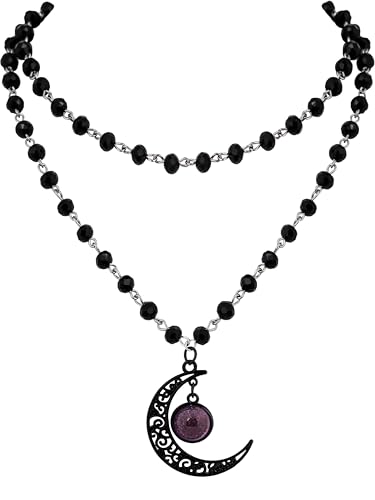 Sacina Layered Black Crescent Moon Choker, Moon Necklace, Black Bead Necklace, Gothic Necklace, Emo Necklace, Gothic Jewelry, Christmas Jewelry Gift for Women