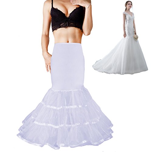 SHIMALY Enaguas de sirena para mujer, cola de pez, trompeta, crinolina, para vestido de novia de sirena, blanco, S-M