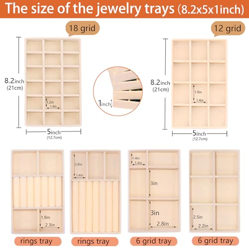 Jewelry Organizer Drawer 8 Set Jewelry Boxes Velvet Jewelry Drawer Organizer Stackable Jewelry Tray for Earring Necklace Display