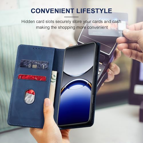 Image of Jasonyu Case for Oppo Find X8 Pro Leather Wallet Flip Cover with Card Holder,Kickstand, Magnetic Closure,TPU Shockproof Phone Case Compatible with Find X8 Pro (Blue)