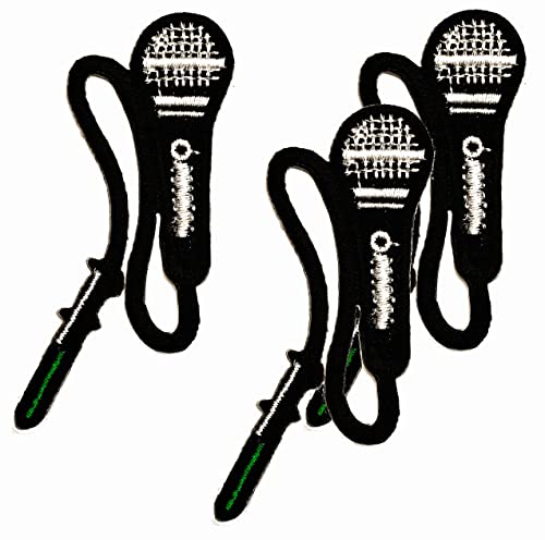 Black Green Microphone Cartoon Patches Microphone Rock Punk Song Sew Iron on Embroidered Applique Patch Logo Clothes T-Shirt Jeans Hat Bag Backpacks for Kids & Adults (3 PCS)