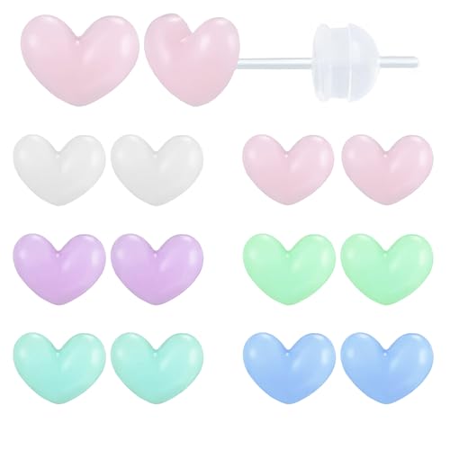 KASFREE Plastic Earrings for Sensitive Ears Heart Studs for Women
