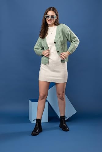 Image of Women Woolen V Neck Casual Wear Stylish 3 Button Cardigan Sweaters for Winter Season