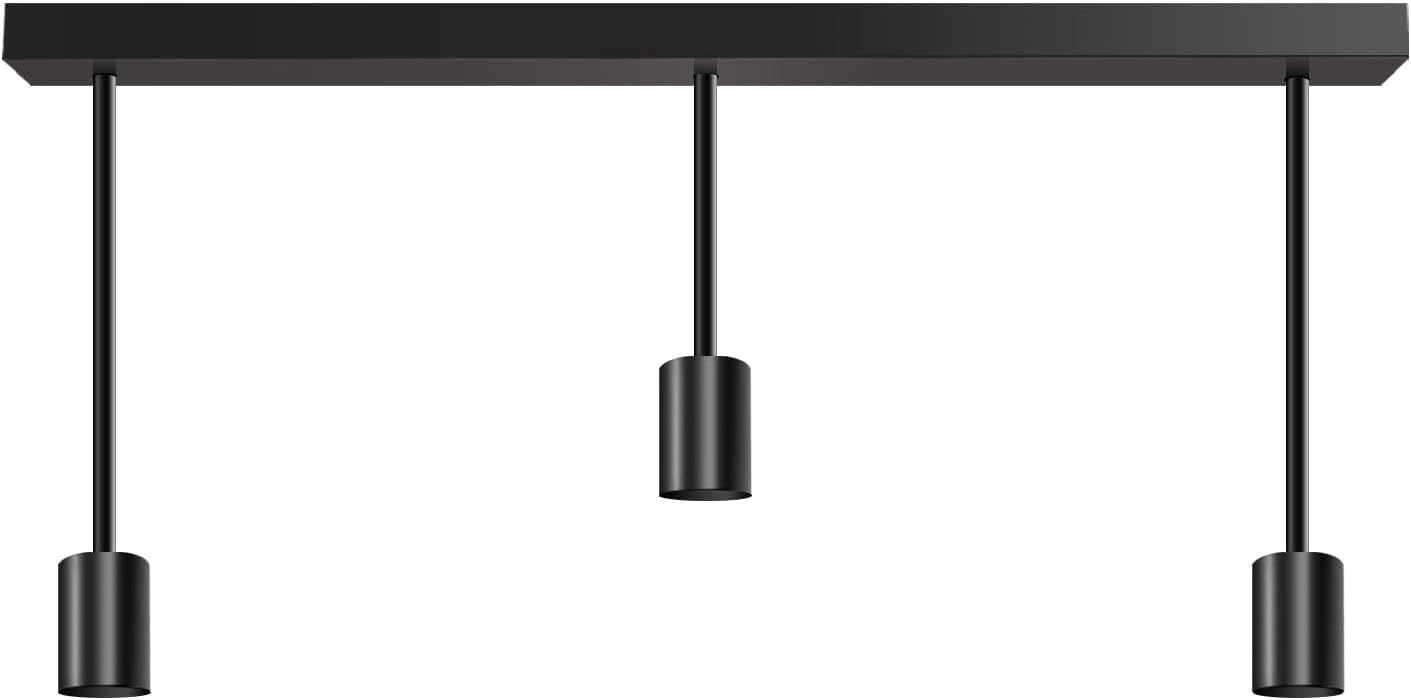 LEDSone Black Vintage Industrial 3 Outlet Rectangle Ceiling Rose Ceiling Pendant Light with Extension Rods Metal E27 Edison Screw 60W Lighting Bulb Holder for Living Kitchen Cafe Hotel (Type 4)