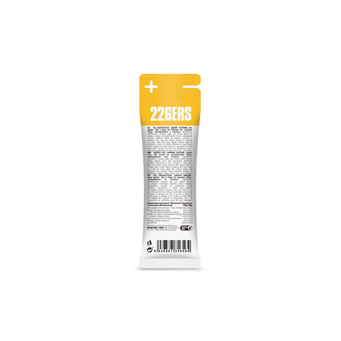 226ERS - High Fructose Gel, Energiegel für Sportler, mit Maltodextrin und Fruktose, vegan und glutenfrei, Kohlenhydratzufuhr, Geschmack Banane, 24 Gels x 80 g