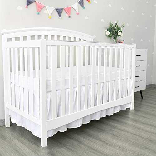 Image of Crib Bed Skirt 14 inch Drop, Fits 28 inchx52 inch Crib, Adjustable, White | 4-Sided Design, Adjustable Elastic Straps, Soft Polyester, Fade & Shrink Resistant, Machine Washable, Fits Standard Cribs