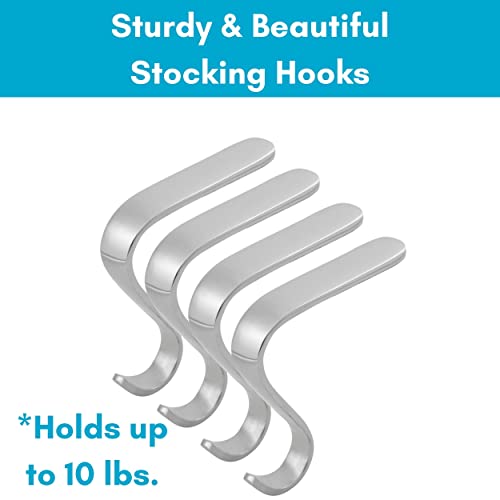 BIRDROCK HOME 4 Pack Christmas Stocking Mantel Hooks - Holder - Mantle Fireplace Topper - Metal Hanger for Stockings - Home Décor Stand (4 Pack - Mantel Hooks - Silver) - Thumbnail 7