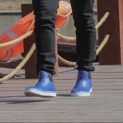 Image of Men's Waterproof Deck Boots, Slip-On Ankle Rubber Boots | 3.5mm neoprene with non-marking sole. 1.2 lbs light for all-day comfort. Dry feet for fishing, dock & yard work.