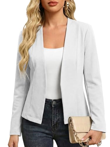 Cardigan Blazer Jacket for Women White Collarless Casual Cute Holiday