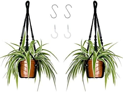 CAMUTKRY Macrame Plant Hanger 23 Inch 2 Pack Indoor for 4 to 6 Inch Plant Pots Black Holder No Tassels Boho Home Decor