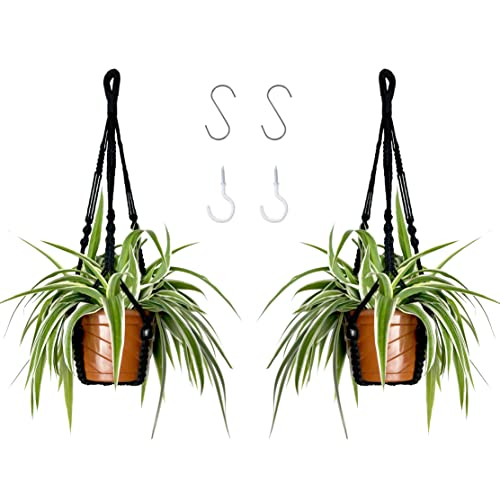 Camutkry Macrame Plant Hanger 23 Inch 2 Pack Indoor For 4 To 6 Inch Plant Pots Black Holder No Tassels Boho Home Decor #TOP2