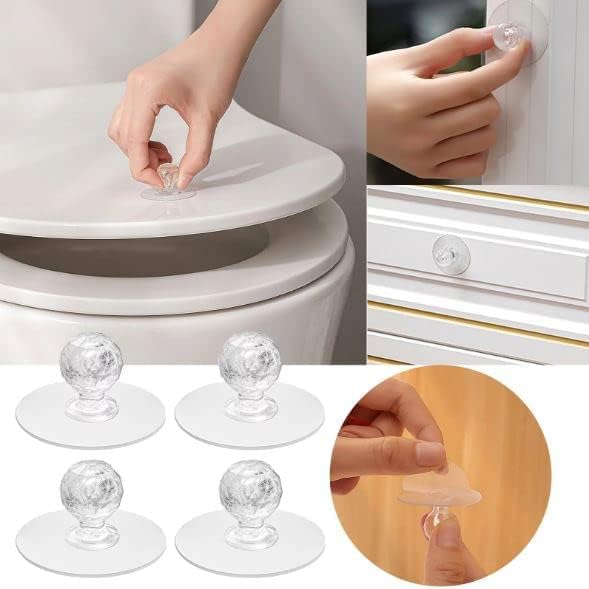Navaliya Strong Sticker Drill Free Self-Stick Push Pull Helper, Diamond Crystal Shaped Hook, Clear Cabinet Drawer Knobs for Wardrobe,Kitchen,Bathroom (10 Pcs) 3