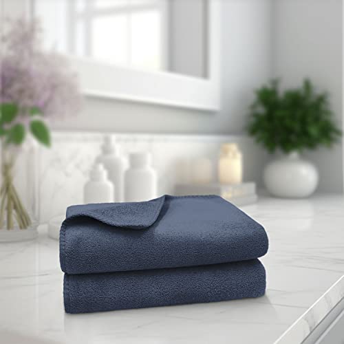 Image of Sassoon Venir Microfiber 2 Piece Hand Towels in 450 GSM (40x60cm, Denim Color) - Absorbent & Quick Dry Multipurpose Hand Towels