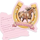 COMOOKA 12x Pferde Einladungskarten Kindergeburtstag Mädchen - faltbare Einladungskarten Geburtstag Pferd - Geburtstagseinladungen Mädchen - Pferde Einladungen für Kinder zum Geburtstag, Kinderparty