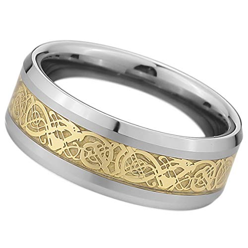 Inblue Men's Tungsten Ring Band Silver Gold Tone Irish Celtic Knot Dragon Wedding Size9 #TOP2