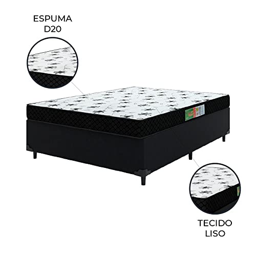 Cama Box Casal Colchão Espuma 138x188x50cm Polar Branco/Preto