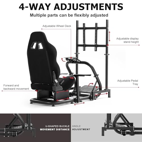 Supllueer Racing Sim コックピット 人間工学に基づいたシート&モニタースタンド付き Logitech/Fanatec/Thrustmaster G27 G923 G920,50mm用 大型ラウンドチューブドライビングシミュレータースタンド ハンドル/シフト/ペダル/テレビなし