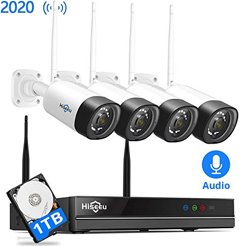 【8Channel,Audio】 Hiseeu Wireless Security Camera System,4Pcs 1080P Cameras 8Channel NVR,Mobile&PC Remote,Outdoor IP66 Waterproof,Night