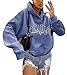 Produktbild Shownicer Kapuzenpullover Für Damen Herbst Winter Hoodie Letter Print Sweatshirt Lose Casual Langarm Hip Hop Langarmshirt Pullover mit Kapuze Sport Outerwear Blau M