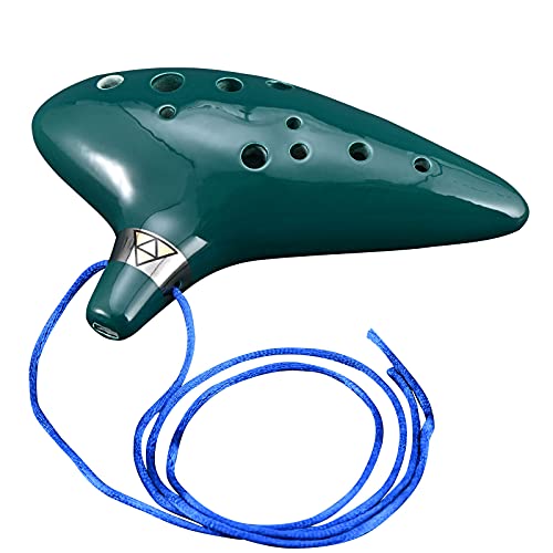 Ocarina 12 Holes Alto C Ceramic Ocarinas With Display Stand Song Book Neck-Strap Bag (Dark Green) #TOP7