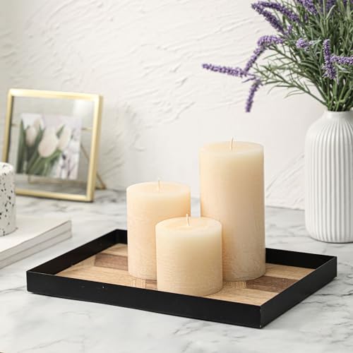 Mirascents IVORY 3X4 Inch Ivory Pillar Candles Set Of 3 - Hand-Poured Unscented Candles, Long Clean Burning thumb #1