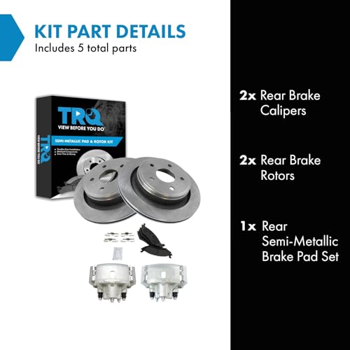 Image of TRQ Rear Brake Pad, Caliper, & Rotor Kit Semi-Metallic Compatible with 2007-2009 Chrysler Aspen 2005-2009 Dodge Durango 2002-2010 Ram 1500 2011-2018 Ram 1500