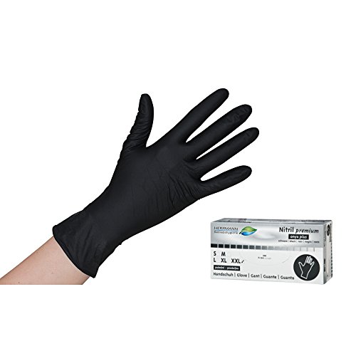 Schwarze Nitril Einweghandschuhe Permium 100 Stück EN455/EN374 - puderfreie und unsterile Kochhandschuhe Tätowierhandschuhe Tattoo Handschuhe (Gr. L)