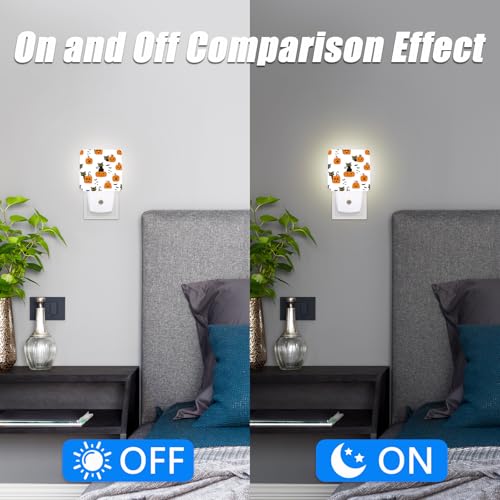 Image of Black Cat Sit on Pumpkin Night Light,Halloween Nightlight Plug into Wall,LED Lamp,Suitable for Bedrooms,Kitchens,Toilets,Etc.Auto Sensor Dusk to Dawn,Energy-Saving