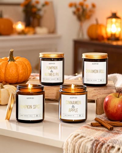 Image of AOOVOO Fall Candles - 4 PC Scented Candle, 28 oz Soy Candles, Soy Candle for Home Scented,Cinnamon Roll /Cinnamon Apple /Pumpkin Nutmeg Pie /Pumpkin Spice