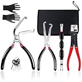 Newmkr 7PCS Electrical Disconnect Pliers for Cars 60° Connector Pliers & Safety Wire Tool,Spark Plug Clip Remover,Automotive Hose Clamp Tools & Connector Separator with Gloves