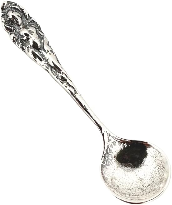 925 Sterling Silver Small Salt Spoon - Premium Quality 2.1" Mother Child Big Spoon - Beautiful Flower Designed Handle - Gift for Culinary Enthusiasts