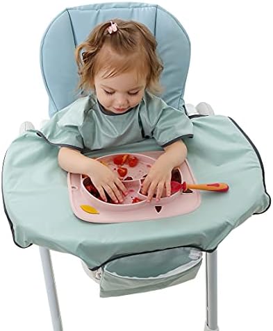 Jarafom Baby Feeding Weaning Bibs anti-dirty Highchair Waterproof Bib Set Stain Odor Resistance Play Smock Apron 6-36 Months (Sleeveless Green)