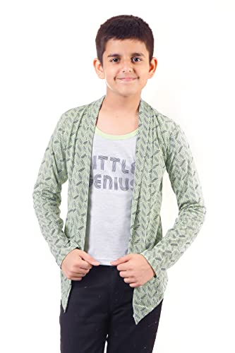 Image of Boy's Cotton White Printed T-Shirt with Blue Jacket Shrug