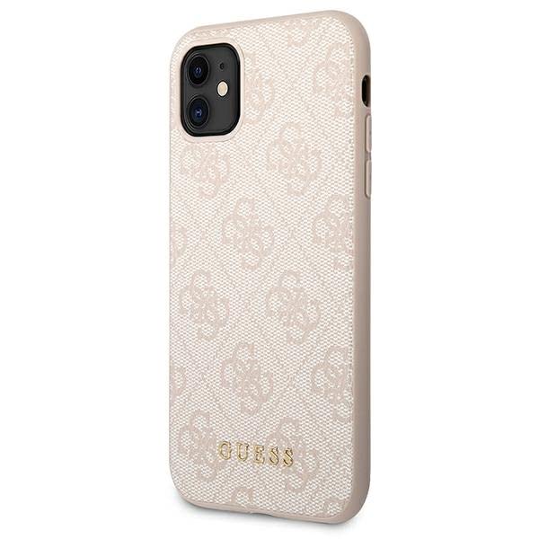 Guess GUHCN61G4GFPI 4G Coque de Protection pour iPhone 11 avec Logo en métal doré Rose