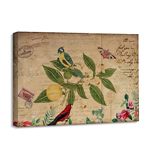 Arte de pared enmarcado con pinturas modernas de pájaros y flores en lienzo de 12x16 pulgadas